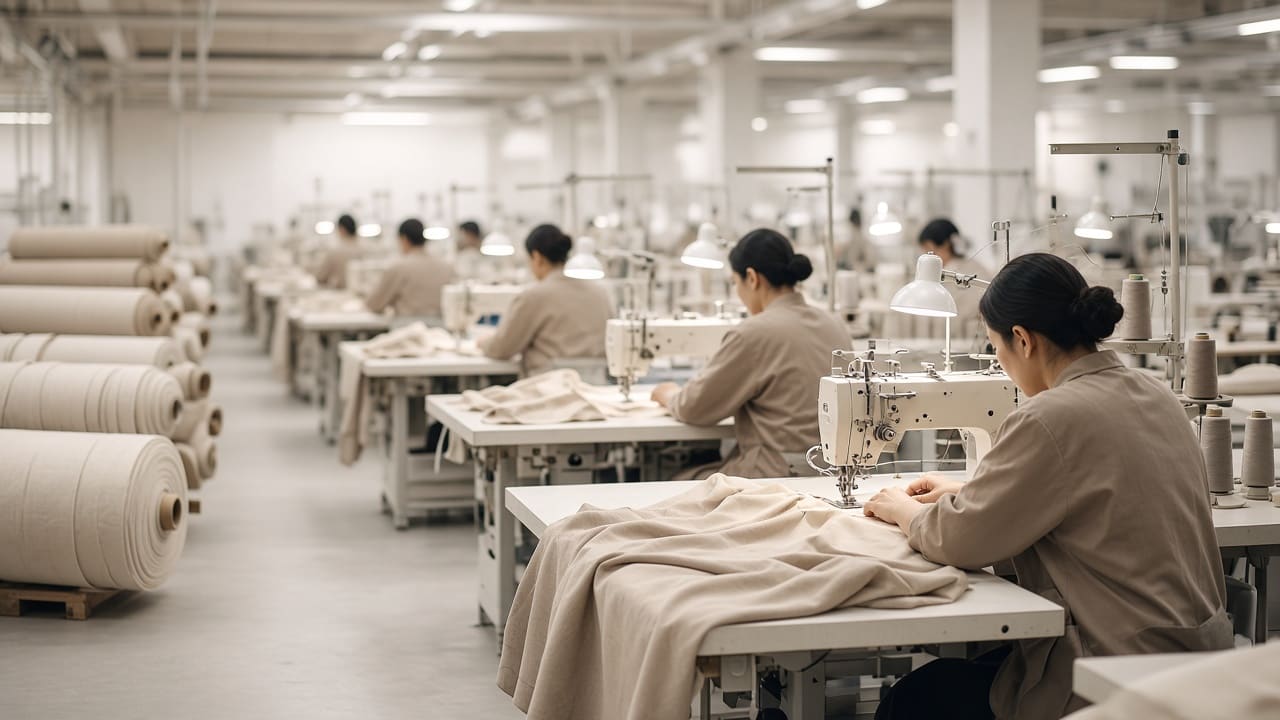 Garment sewing floor with operators at work